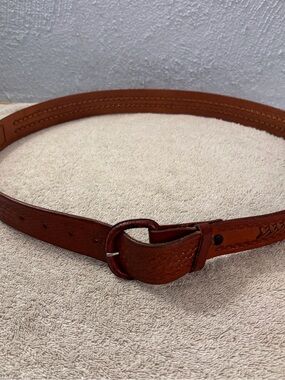 Western Unisex Leather Tooled Belt SZ 44 Vintage Handmade Scorpin design Brown